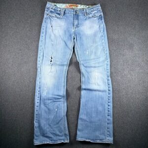 Vigoss Bootcut Jeans Womens 32 Light Wash Distressed Floral Lined Low Rise Boho